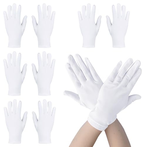 BORISCA 4 Paires Gants pour Femme et Homme, Gants en Soie de Lait, Gants Hydratants, Gants de Travail pour des Spectacles Cérémoniels, des Danses de Groupe (Blanc)