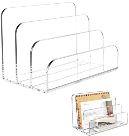 Taicols Porte-lettres en acrylique à 3 compartiments - Porte-cartes en acrylique transparent - Pour le bureau, les notes, les cartes de visite et les cartes postales