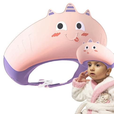 Gorro de baño para niños-Cabeza de champú ajustable con protección de oído, visera de baño resistente al calor para niños pequeños, niños, gorro de baño si