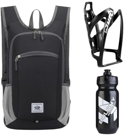 Mochila para Bicicleta 15 L Impermeable Mochila Deportiva Ultraligera & 610ml Botellero Portavasos Botella Bicicleta Ciclismo Deporte Escalada Correr Accesorio para Carretera Negro
