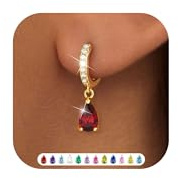 ZNBOH Boucles d'oreilles Pendantes Femmes Plaqués Or 18 Carats Piercing Oreille Pierre de Naissance Zirconium Améthyste Diamante Émeraude Sapphire Boucle d'oreille Bijoux Cadeau Anniversaire Femme