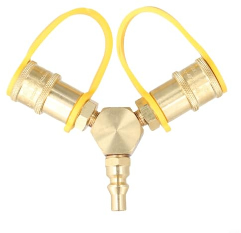 Divisor en Y de propano para caravana de latón macizo con conexión rápida de /4 pulgadas, adaptador de gas doble a prueba de fugas para remolque, estufa de camping y parrilla al aire libre