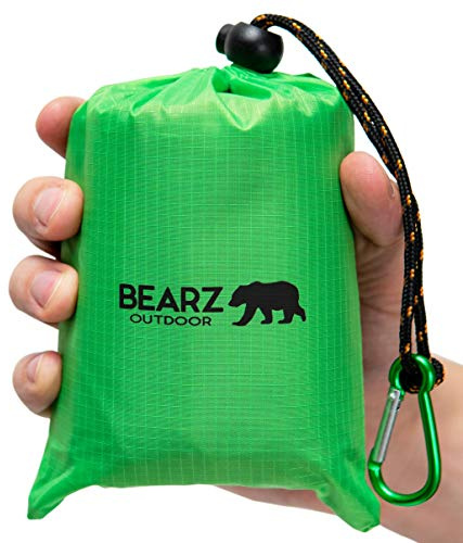 BEARZ Utomhusfilt, resefilt, kompakt picknickfilt vattentät – ultralätt camping sittunderlag utomhus, strandfilt sandfri, liten campingfilt – festival, camping och vandring tillbehör (grön)