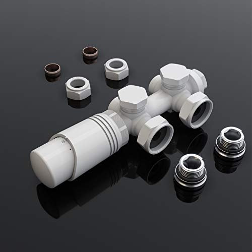 SONNI Valvola per Termosifone, Valvola di Radiatore o Riscaldamento, Termostato Bianco, per Connessioni Centrali da 50 mm, Componenti Accessori per Radiatore