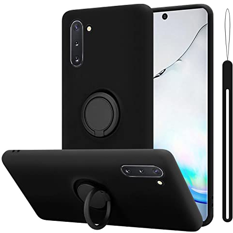cadorabo Coque Compatible avec Samsung Galaxy Note 10 en Liquid Black - Etui pour Téléphone Portable en Silicone TPU Souple avec Anneau - Coque en Silicone Ultra Slim Soft Back Cover Case Bumper