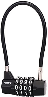 NBYT Steel Cable Rope 4-Digit Combination Padlock, Cabinet Door Handle Padlock,diameter3/16, length7，Suitable for Lockers, File Cabinets, Wardrobes, Small Fences, Small Sheds, Pet Door Locks