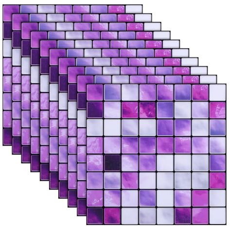 FOMIYES 10Pcs Removable Mosaic Tile Stickers, Peel and Stick Backsplash Wallpaper, Oil Proof Wall Decals for Bathroom Kitchen Square Glass Tiles 15X15CM