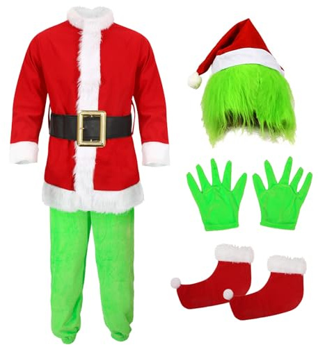 stepsin Christmas Green Monster Costume Kids Furry Santa Claus Outfit Christmas Cosplay Costume Holiday Party Dress up