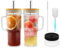 HMJIA Glasbecher mit Deckel und Strohhalmen 24oz Mason Jar Trinkglas mit Griff Strohhalmbürste Tasse Bürste Wiederverwendbare Eiskaffeebecher Boba Tee Smoothie Gläser (2)