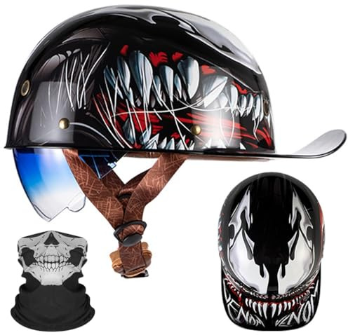Motorcykel Halv Hjälm Vuxna Baseball Cap ECE Certifierad Open Face Hjälm Vintage Hood Eaves Gradient Blå Linser Snabbutlösande Spänne med andningsbara porer M ~ 2XL 57-64CM