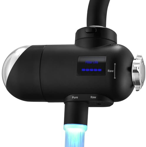 HOMELODY Wasserfilter Wasserhahn 3.0 mit LED Anzeige, Wasserfilter Trinkwasser für Küche, entfernt Chlor, Schwermetalle und schlechten Geschmack, 12x Adapter Filter mit Blaulicht (1 Filter enthalten)