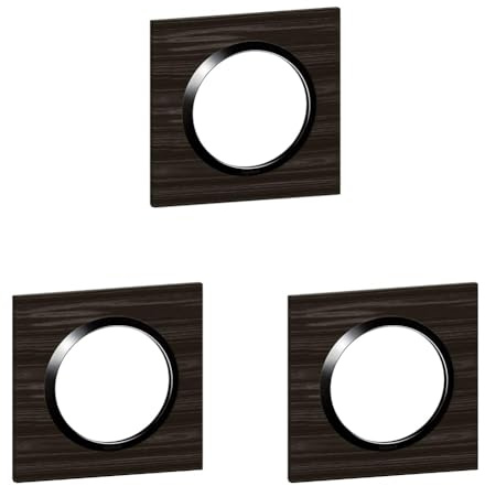 Legrand - Plaque carrée dooxie 1 poste finition effet bois ébène avec bague noire brillante (Lot de 3)