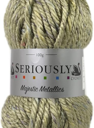 Cygnet Seriously Chunky Majestic Metallics Acrylic Knitting Yarn 5 Balls x 100g (Silver Pearls 8268)