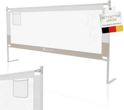 Juskys Baby Bettgitter Jaron 200 cm - höhenverstellbar, kombinierbar & klappbar - Bett Rausfallschutz für Kinder - Bettumrandung Kinderbett - Beige