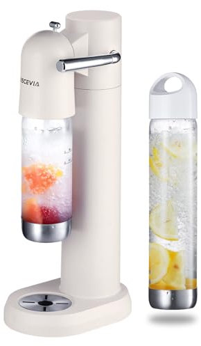 Machine à Eau Gazeuse et Soda pour la Maison avec 2 Bouteilles sans BPA (1L + 0.5L) - Compatible avec Cartouches de CO2 60L (Non Incluses) - Blanc