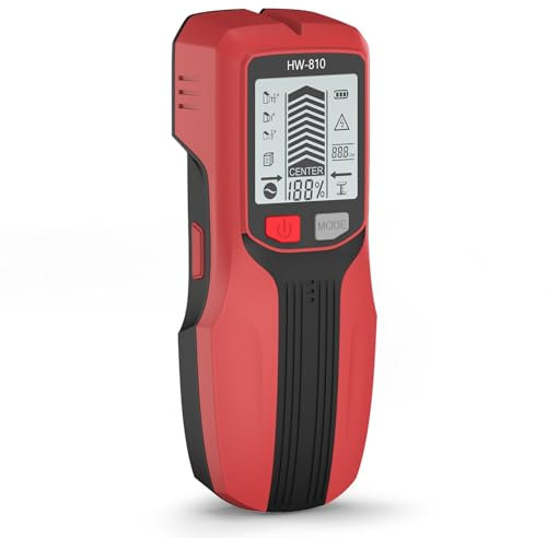 mumisuto Rilevatore Tubi e Cavi Elettrici 6 in 1, Rilevatore Metalli Muro con Display HD LCD e Allarme Acustico, Cerca Tubi Acqua e Cavi Nei Muri per Rilevare Legno, Metallo, Cavi Nel Muro (Rosso)