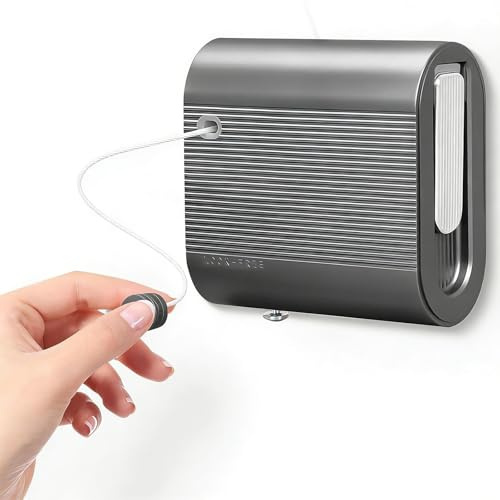 Domigard Corda Stendibiancheria Retrattile 4.2m, Nuovo Design Risparmio Spaziale, Montaggio a Parete Antipendenza, Portata 20kg (45lb), per Bagno, Lavanderia, Balcone (Grigio)