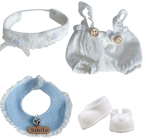 MLPKOI 4 Pcs Vestiti per Bambole da 17 cm, Vestiti per Bambola, Adatti per Pupazzo da 17 cm, Set Bianco con 1 Cappello, 1 Copricapo, 1 Vestiario, 1 Paio di Scarpe (No Doll)