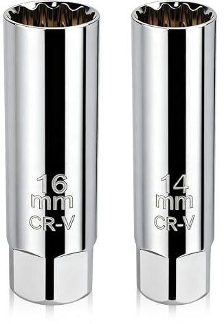 Zündkerzenschlüssel 16mm 14mm Magnetisch Zündkerzen Nuss set, 3/8, 12-Kant, Extra Dünnwandige Zündkerzen Schlüssel Werkzeuge für Autos, Motorräder