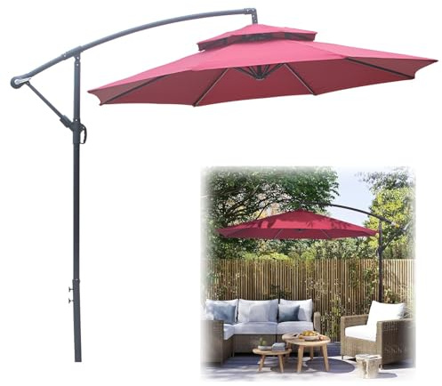 Paraguas voladizo, sombrilla colgante de jardín con manivela para sombra al aire libre, perfecto para patio, mercado y playa, rosso, 270cm/8.8ft