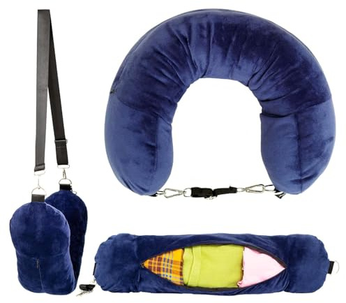 Alfven Almohada de Viaje Rellenable,Cojín Cervical Viaje Rellenable Almohada Viaje Multifuncional En Forma de U Ahorra Espacio en el Equipaje de Mano para Viajar En Automóvil o Avión (Azul)