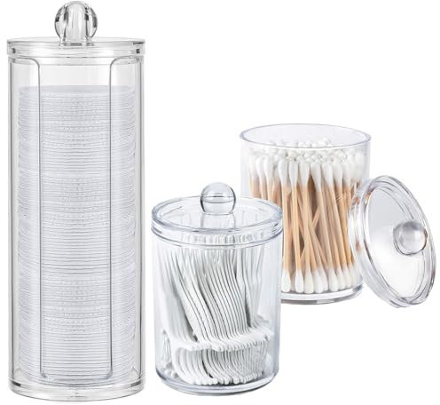 QiMan 3 Stücke Wattepadspender, Schminktisch organizer, Schminktisch zubehör, Badezimmer organizer, Wattepads Aufbewahrung mit Deckel, Badezimmer und Schlafzimmer Make up Aufbewahrungssystem