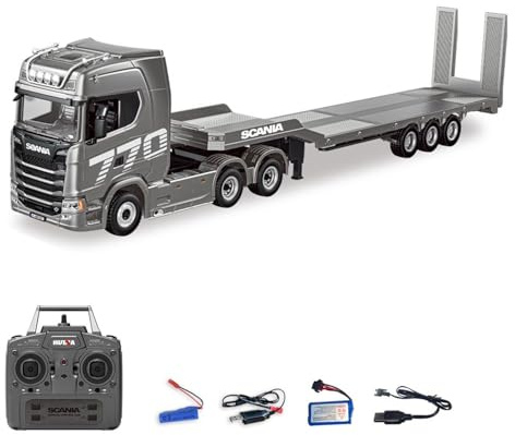 wheelfun 1/18 RC LKW 770S mit elektrischen Stützbeinen & Klappe, 3-Achsen Sattelauflieger, fertiges RTR Modell, inkl. Beleuchtung