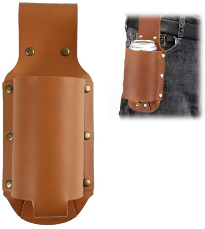 JXRSKJ Ceinture de Bière en Cuir Porte Bouteille pour Ceinture, Support Canette et Bouteille Portable, Accessoire Mains Libres pour Voyage Randonnée Barbecue Fête Cadeau pour Homme, Marron
