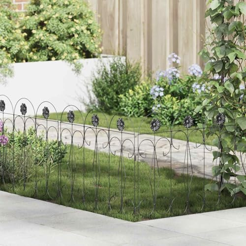 Mangloder - Valla para jardín, 5 unidades, acero negro, resistente a la intemperie, diseño robusto para cercado, borde de césped, borde de jardín, borde de parterre, borde de césped, adecuado para
