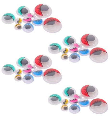 POPETPOP 250pcs Self Adhesive Wiggle Eyes with Eyelash for DIY Arts Craft Sticker Projects and School Projects, Round PVC Material with Smooth Edges and Wobbly Effect, 8mm to 20mm Moving