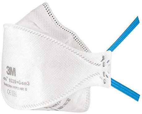 3M 9322+Gen3 - Maschera per polveri sottili, classe filtrante FFP2, con valvola di espirazione, fascia in gomma, 10 pezzi, colore: Blu