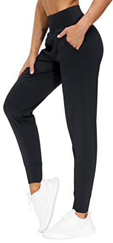 THE GYM PEOPLE Womens Joggers Pants with Pockets Athletic Leggings Tapered Lounge Pants for Workout, Yoga, Running, Training (Medium, Black)