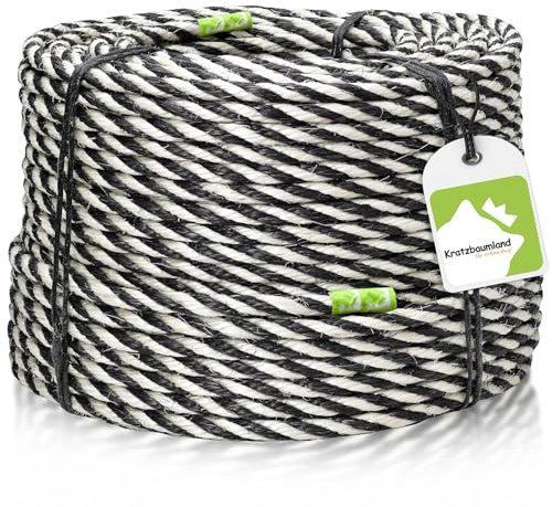 Kratzbaumland Premium-Sisalseil schwarz/weiß 10 mm, schwarz/weißes Premium-Sisalseil für Kratzbäume (versch. Längen) (10 Meter)
