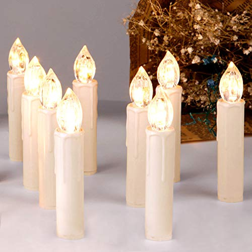 CCLIFE Bougies Sans Fil et Sans Flamme, Bougie LED pour sapin de Noël avec télécommande et attaches amovibles, Bougies scintillantes à piles et à télécommande:blanc chaud