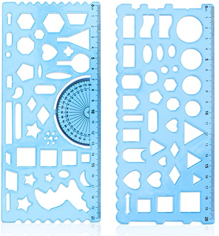 2Pcs Multifunzionale Geometrico Righello Geometric Drawing Template Strumento Di Misurazione Geometrica, Per Disegnare e Disegnare Geometrici Modello di Disegno in Plastica Per Scuola e Ufficio, Blu