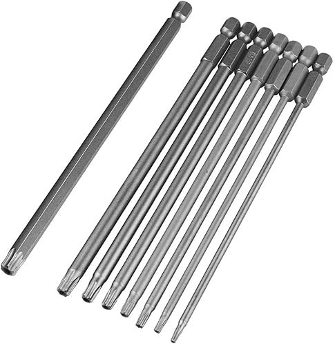 Treki 8 Piezas Puntas Torx Seguridad Largas Puntas Torx de Seguridad Puntas de Destornillador T8-T40 con 1/4 Pulgadas de Vástago Hexagonal Tornillos de torx Destornillador Bit 150mm