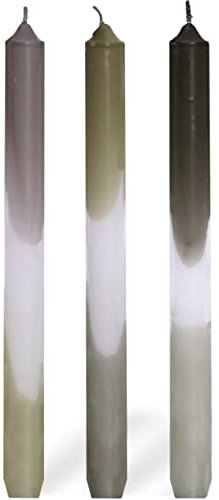 COMFORDER Dip Dye Kerzen, Stabkerzen Bunt (3 Stk.) handgemachte Tafelkerzen mit Farbverlauf, 9 Std. lange Brenndauer, Paraffin, 24 x 2,2 cm (Grün Grau)