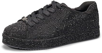LUCKY STEP Platform Rhinestone Fashion Glitter Sneakers | Sparkly Bling Bedazzled Wedding Bridal Shiny Shoes for Women