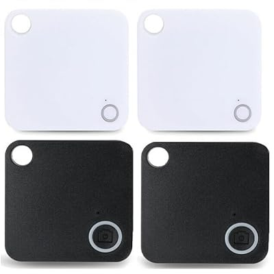 Riloer 4X Smart Tag Finder, traqueur Bluetooth pour Enfants, Alarme de localisation GPS pour Animaux de Compagnie, traqueur de clé de Portefeuille, 2X Blanc + 2X Noir