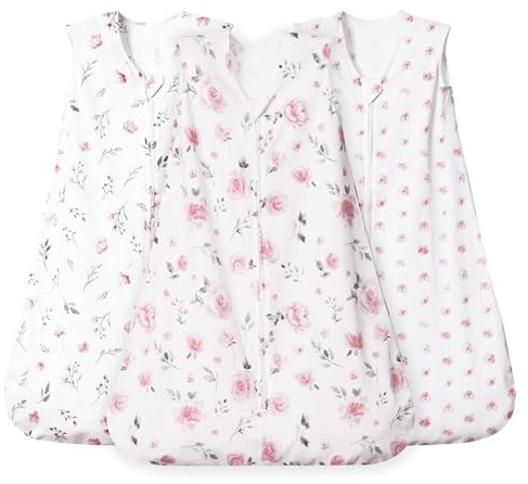 david's kids 3 Pack 100% Organic Cotton Baby Sleep Sack 6-12 Months, Ultra Soft Baby Wearable Blankets with 2-Way Zipper, Comfy Sleeping Bags for Infant Newborn Boys Girls Neutral, Medium Size, Floral