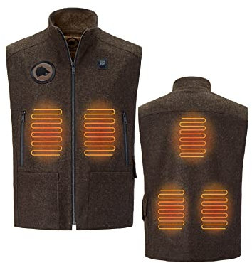 WE R WILD Beheizbare Weste - Premium Heizweste für Herren - Heizweste aus hochwertigem Loden - Wärmeweste mit Heizung - Winterweste (M, Braun)