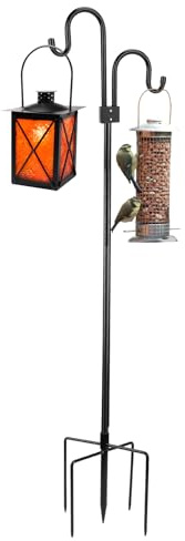 Swawis schäferkrok 274 cm schäfer trädgård herdstav dubbelkrok med 5 prongbas lyktpinne metall trädgårdspinne herdekrok herdebåge för fågelmatare, växtkorgar, lyktor