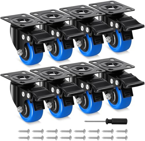 Humagineer Roulettes para Muebles Pesados 50mm, 360 Grados Roulettes Pivotantes con Doble Frein de Bloqueo, Poliuretano Ruedas Pequeñas Carga 270KG, Ruedas para Mover Muebles, Carros, Taller, Lot de 8