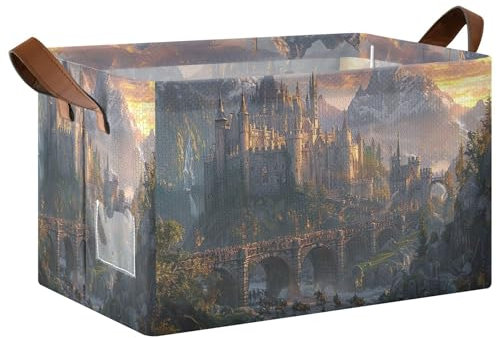 Sevdomey Cestino portaoggetti medievale fantasy stradale grande cubo organizer pieghevole con maniglia per mensole armadio lavanderia decorazione casa ufficio 1 confezione
