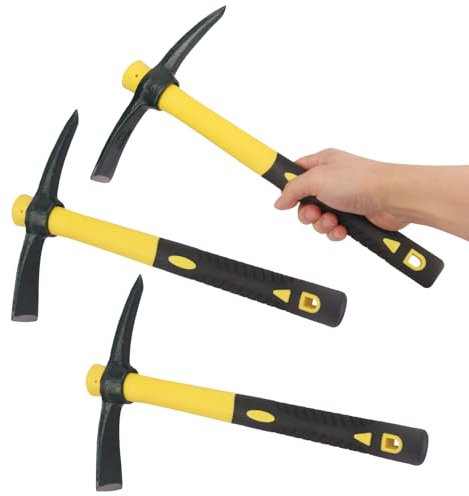 GENHAKON 3 paquetes de hachas pequeñas de 14 pulgadas con mango de plástico, pico de mano, hachas ligeras para excavar acero fundido para jardinería, camping, prospección y actividades al aire libre