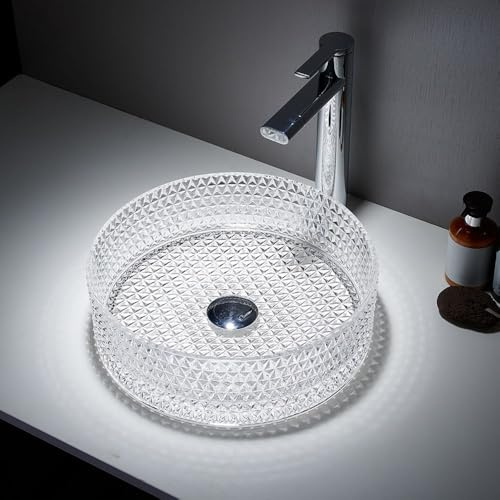 MILANO Clear Crystal Tempered Glass Round Countertop Bathroom Basin 353mm | Glass Construction. Round Design. Contemporary Style. Countertop Installation. Not Fitted With Tap Holes.