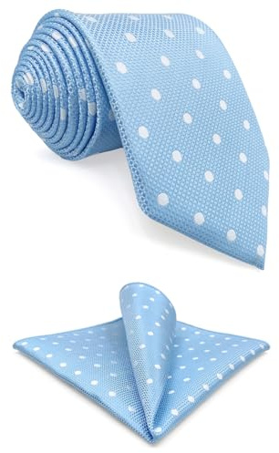 S&W SHLAX&WING Set de Corbata y Pañuelo de Bolsillo Azul Claro con Puntos Blancos para Hombre 147cm