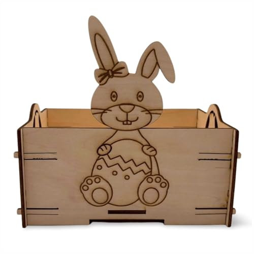 KF - Cestino di Pasqua in legno, con 2 ciondoli pasquali, in compensato di betulla da 3 mm, ca. 18 x 12 x 16 cm, facile da montare, ideale decorazione pasquale e idea regalo