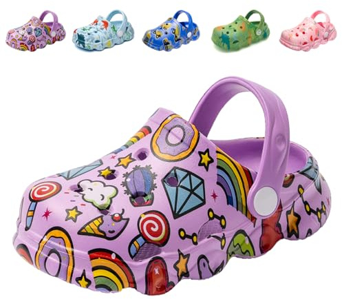 Zoccoli e Sabot Bambini Ciabatte Estive Sandali da Spiaggia Dinosauro Pantofole da Giardino per Ragazzi Ragazze Antiscivolo Scarpe da Piscina Violetta EU 23/24 (Dimensione Etichetta 150mm)