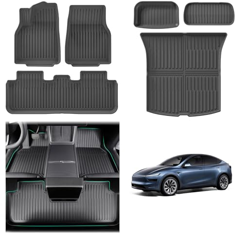 [6 stycken] GAFAT nya Tesla Model Y Juniper 2025 2026 golvmattor bagagemattor, TPE-allväder innermattor för bagageutrymme och golv, hög kant original 3D-skanning, modell Y 2025 golvmattor